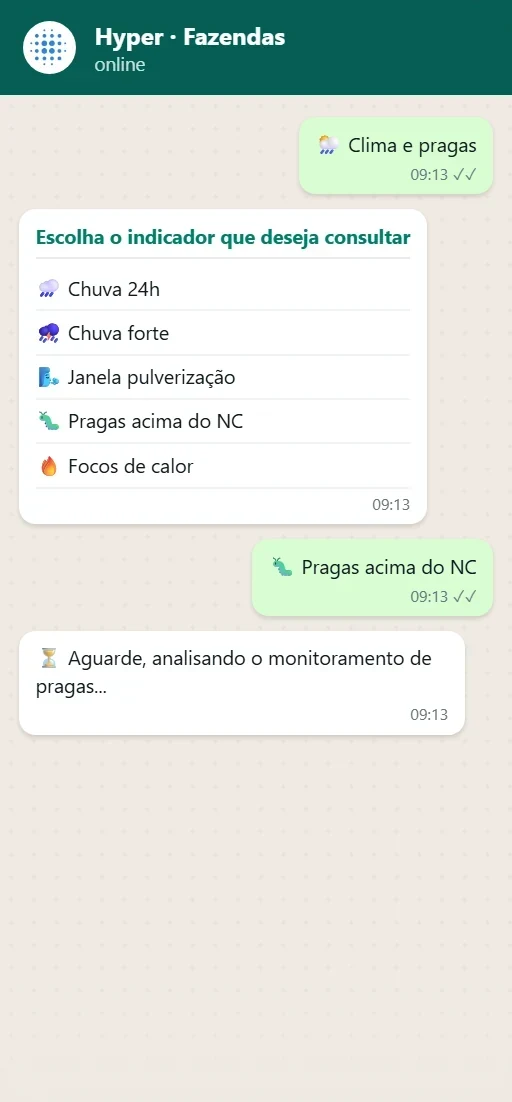 Toca em Clima e pragas e escolhe Pragas acima do NC