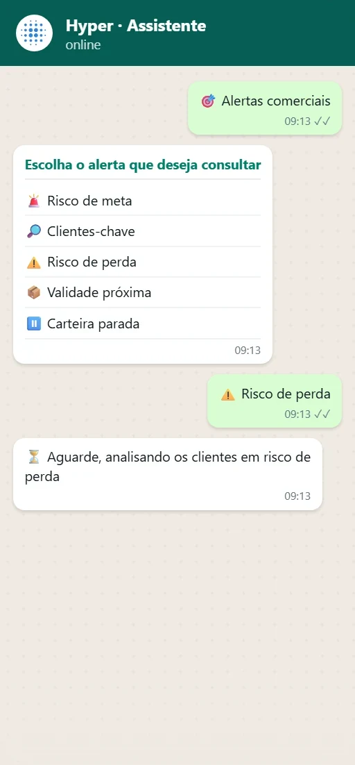 Toca em Alertas comerciais e escolhe Risco de perda